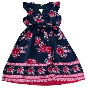 NWT Collective Concept (Nordstrom) Flutter Faux Wrap Dress Small Navy Floral